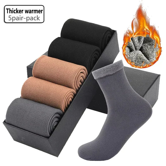 5 Pair Men's & Women Winter Soft Thick Warm Fleece Thermal Socks