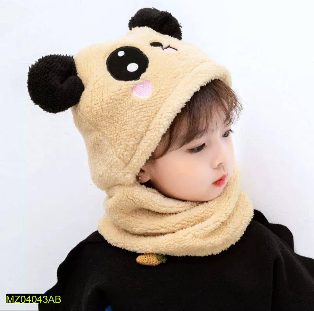 Winter Baby Cap Set Velvet Cartoon Panda Rabbit Baby Head Cover Warm Neck Collar Kids Beanies Sets Plush Children Hat Scarf