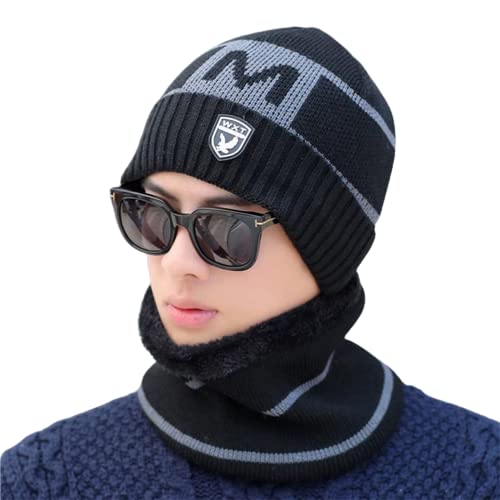 Hat and neck warmer Winter Beanie scarf Set Fleece Lined Skull Cap and Scarf Unisex Hat & Scarf Set Stylish Knit Skull Cap