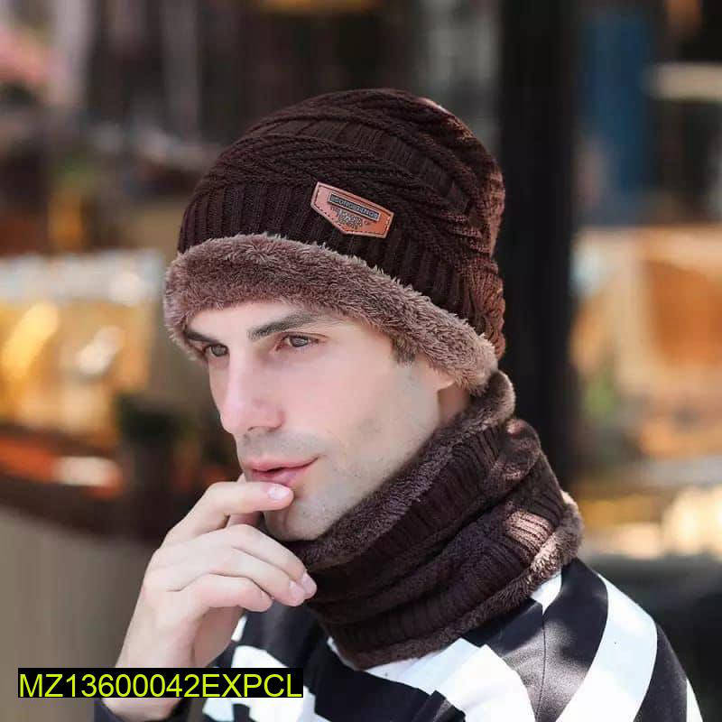 New Fashion Winter Warm Beanie Hats And Scarf Set, Knitted Skull Cap Neck Warmer