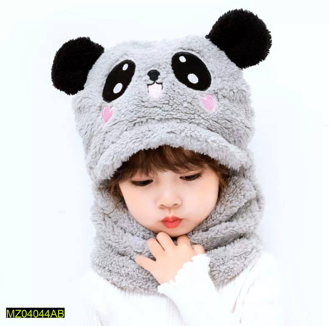 Winter Baby Cap Set Velvet Cartoon Panda Rabbit Baby Head Cover Warm Neck Collar Kids Beanies Sets Plush Children Hat Scarf