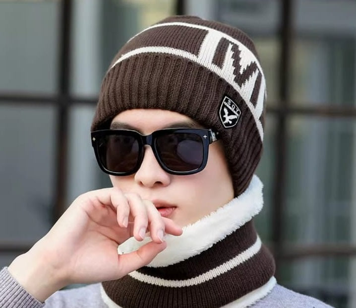 Hat and neck warmer Winter Beanie scarf Set Fleece Lined Skull Cap and Scarf Unisex Hat & Scarf Set Stylish Knit Skull Cap