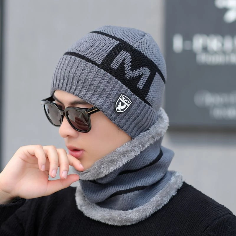 Hat and neck warmer Winter Beanie scarf Set Fleece Lined Skull Cap and Scarf Unisex Hat & Scarf Set Stylish Knit Skull Cap