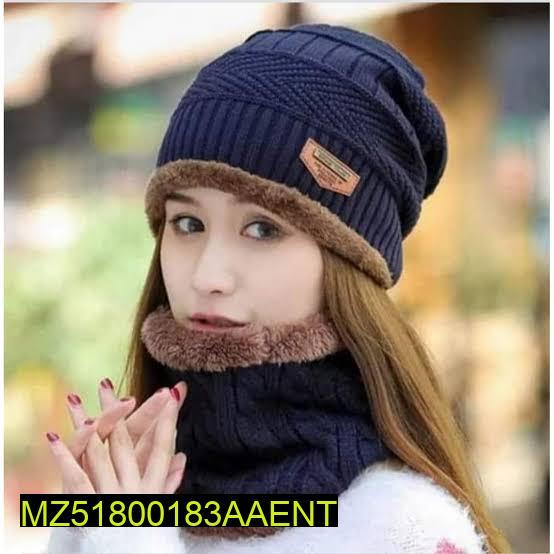 New Fashion Winter Warm Beanie Hats And Scarf Set, Knitted Skull Cap Neck Warmer